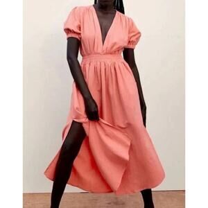 Anthropologie Rue Stiic Opal Linen Midi Sundress Cottagecore Salmon Pink X-Small